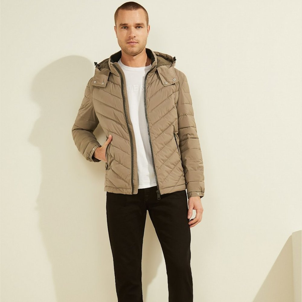 Guess stretch fitted quilted jacket walnut shell